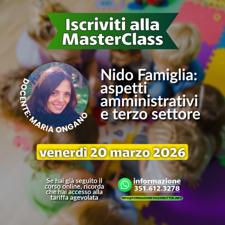 Formazione Tagesmutter Master Class 2026 Nido Famiglia aspetti amministrativi e terzo settore
